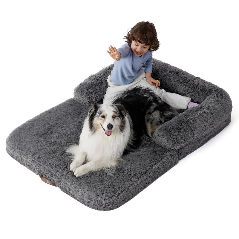 Bedsure Foldable Human Dog Bed-2 in 1 Calming Human Size Giant Dog Bed Fits Pet Families with Egg Foam Supportive Mat and Waterproof Liner