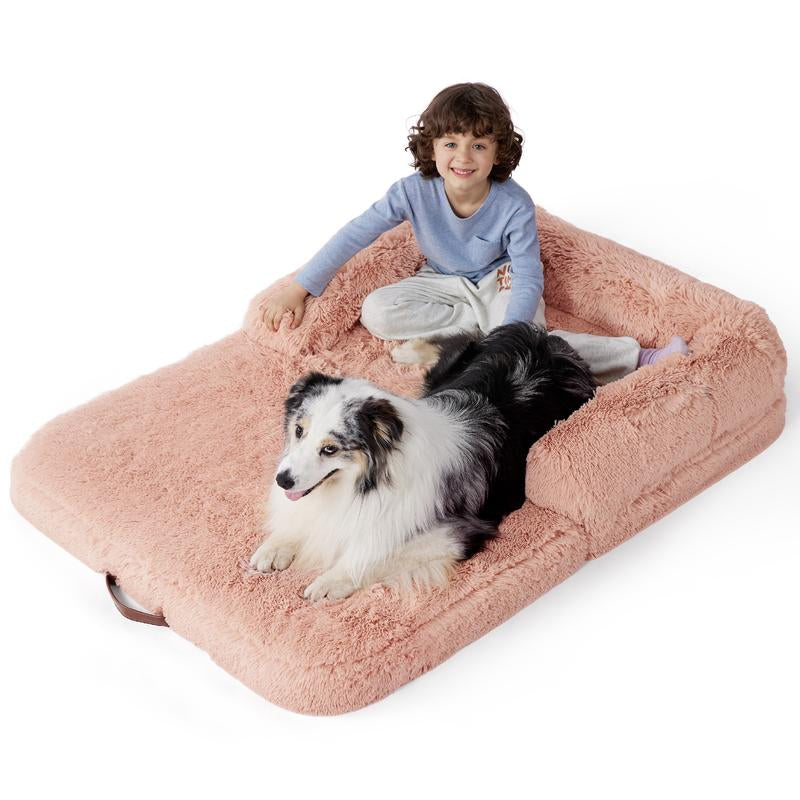 Bedsure Foldable Human Dog Bed-2 in 1 Calming Human Size Giant Dog Bed Fits Pet Families with Egg Foam Supportive Mat and Waterproof Liner